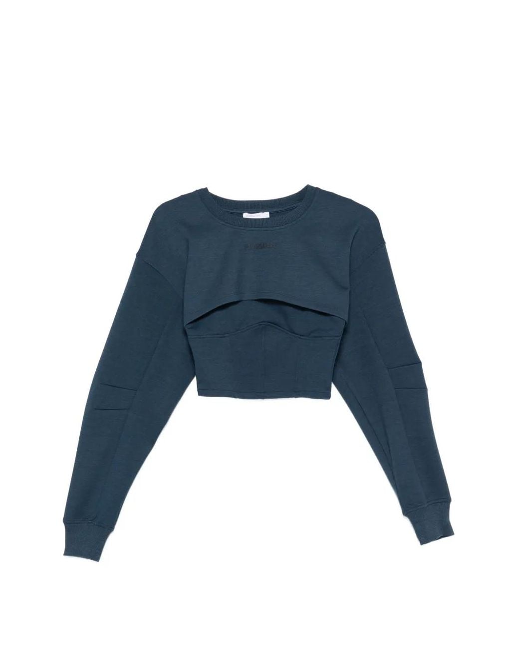 Patrizia Pepe Blue Double Layer Cropped Bustier Sweatshirt