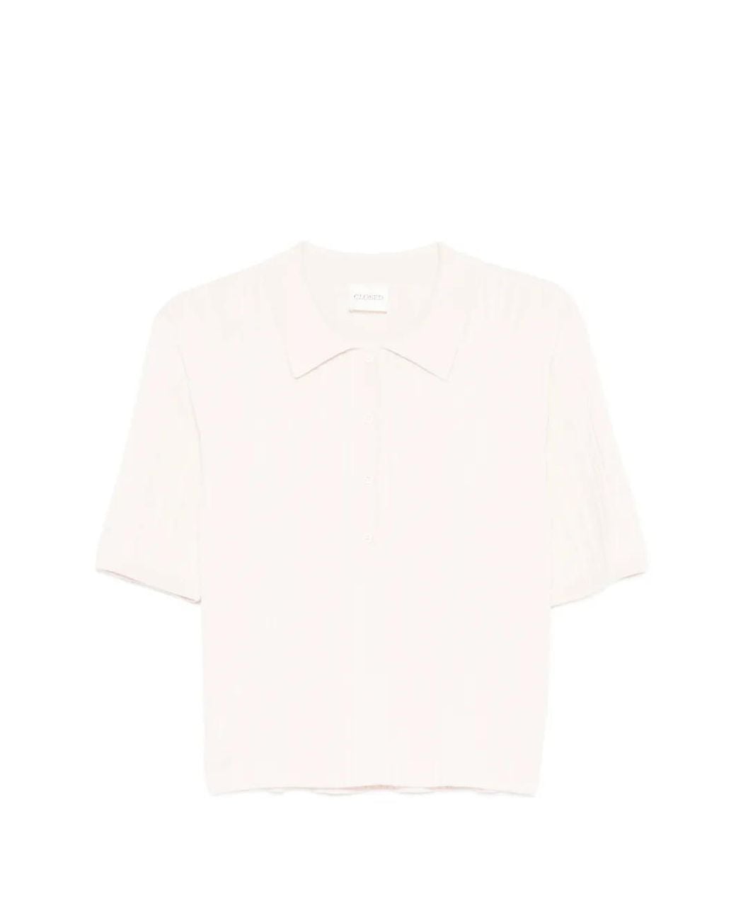 Closed White Geripptes Poloshirt Mit Knöpfen
