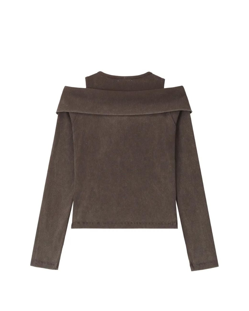 Musium Div. Brown Cold-Shoulder Ribbed Top