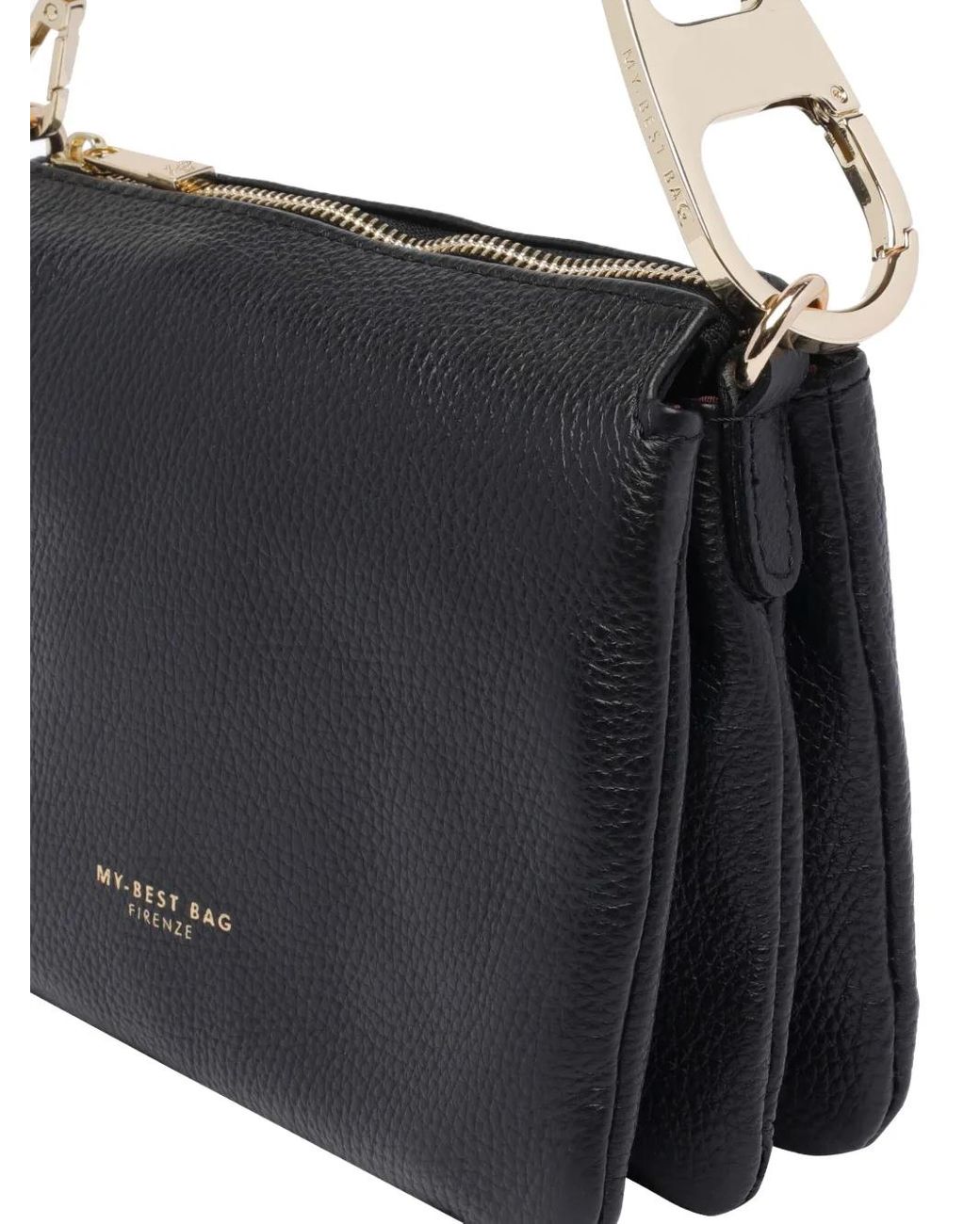 MY BEST BAG Black Logo-Stamp Leather Tote Bag