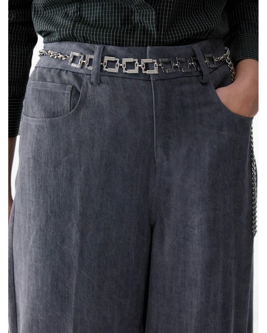 Liu Jo Gray Flare Pants With Belt