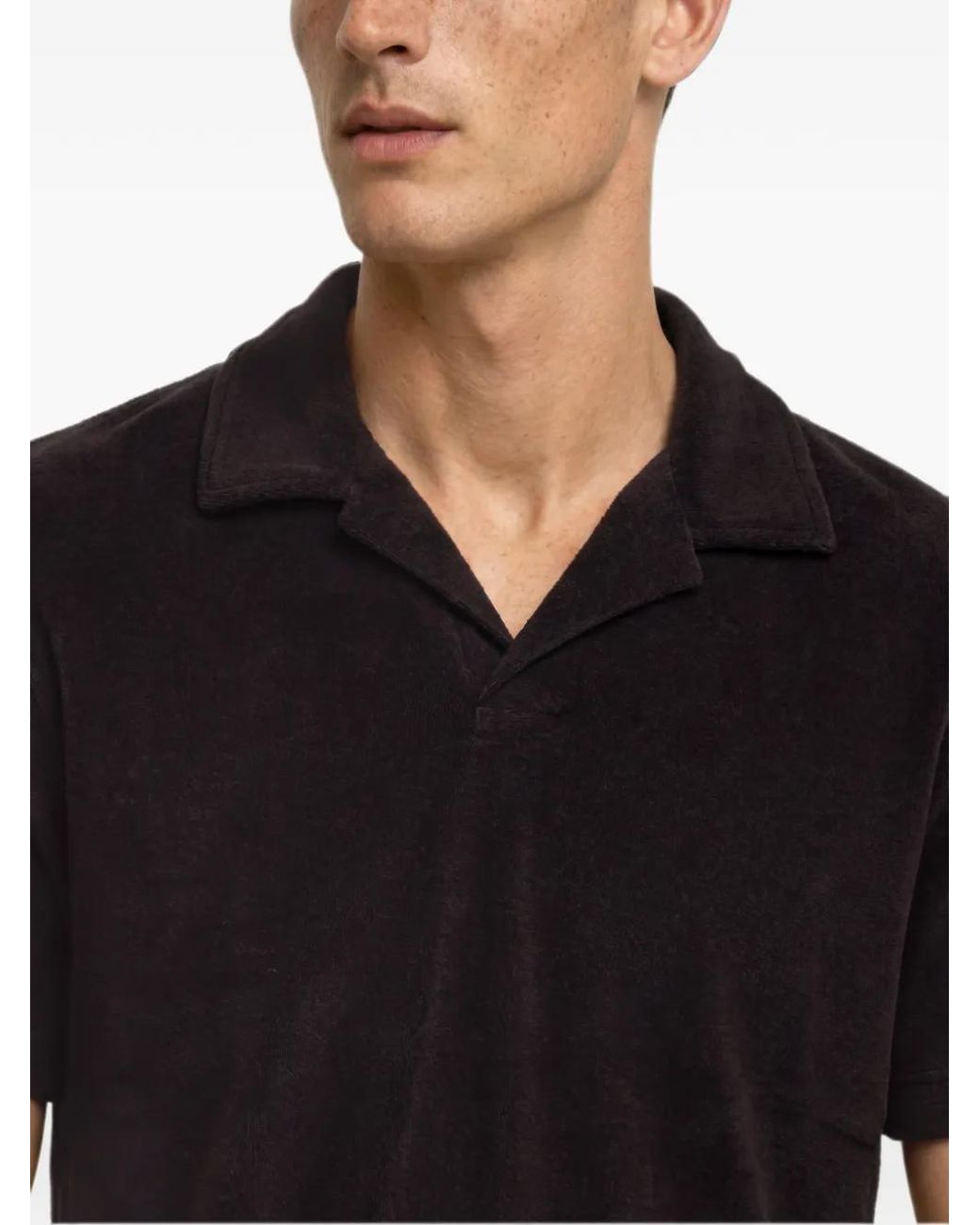 Orlebar Brown Black Terry Resort Polo-Collar T-Shirt for men