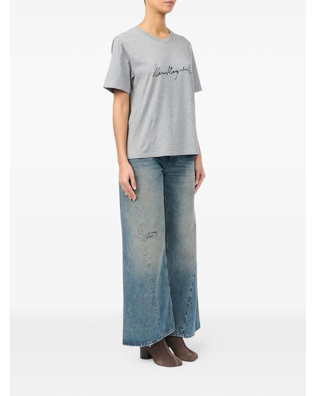 MM6 by Maison Margiela Gray Handwritten-Print Cotton Jersey T-Shirt