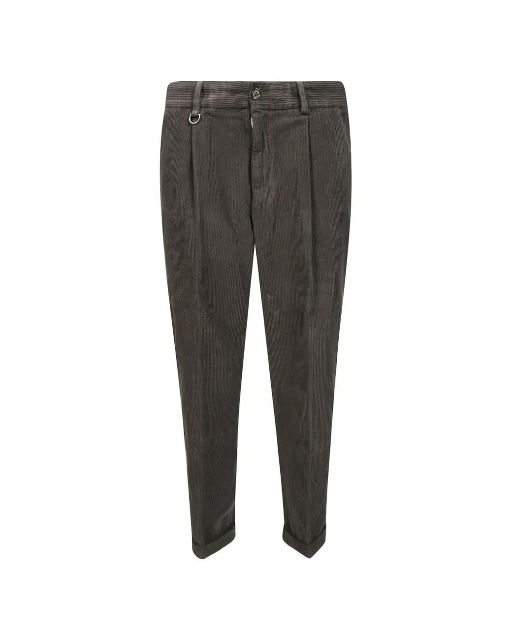 Paolo Pecora Gray Corduroy Pleated Trousers for men