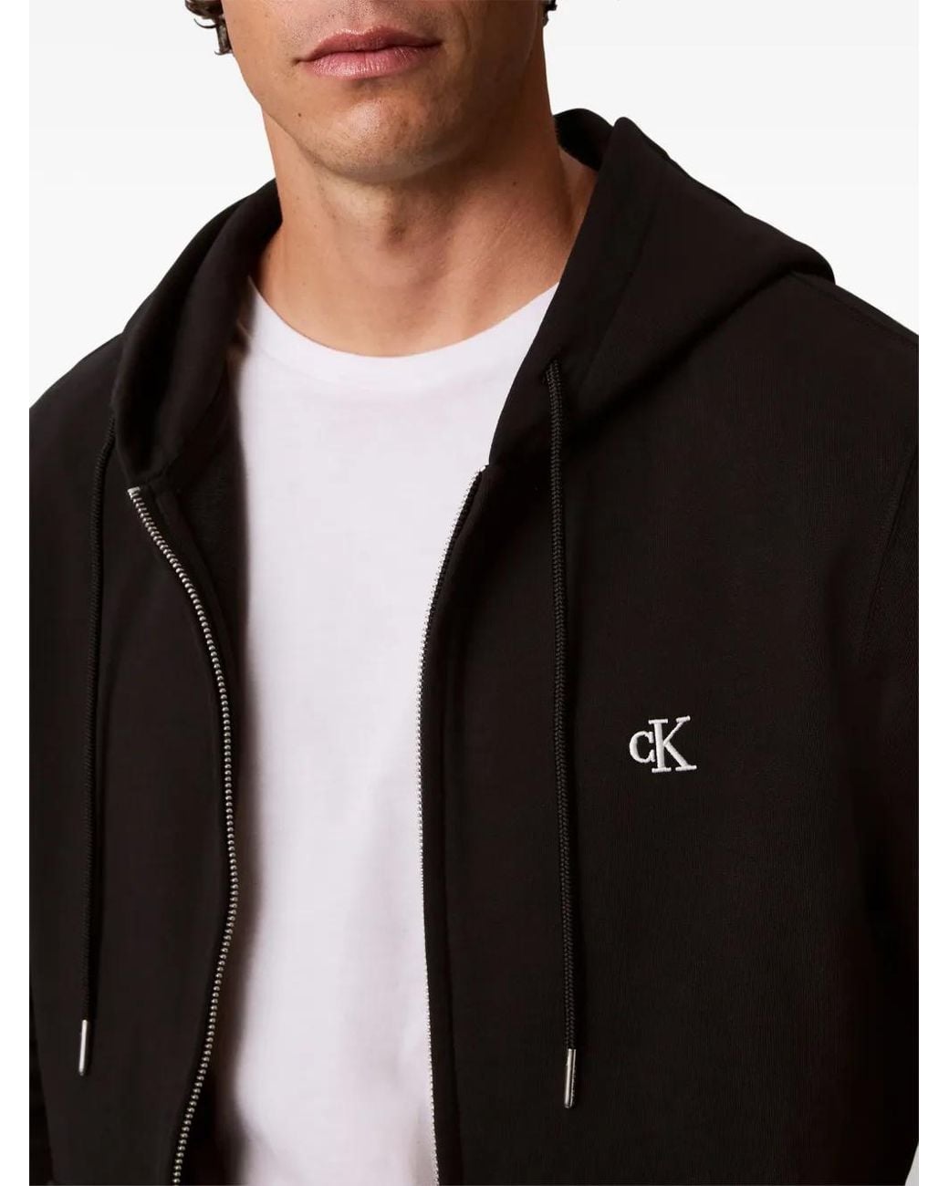 Calvin Klein Black Logo-Print Zip-Up Hoodie for men