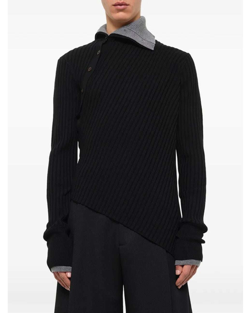 Egonlab Black Asymmetrical Ribbed-Knit Sweater for men