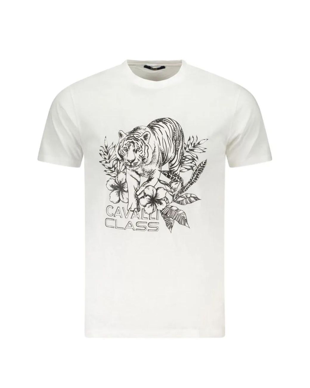 Roberto Cavalli White T-Shirt En Coton À Imprimé Tigre for men