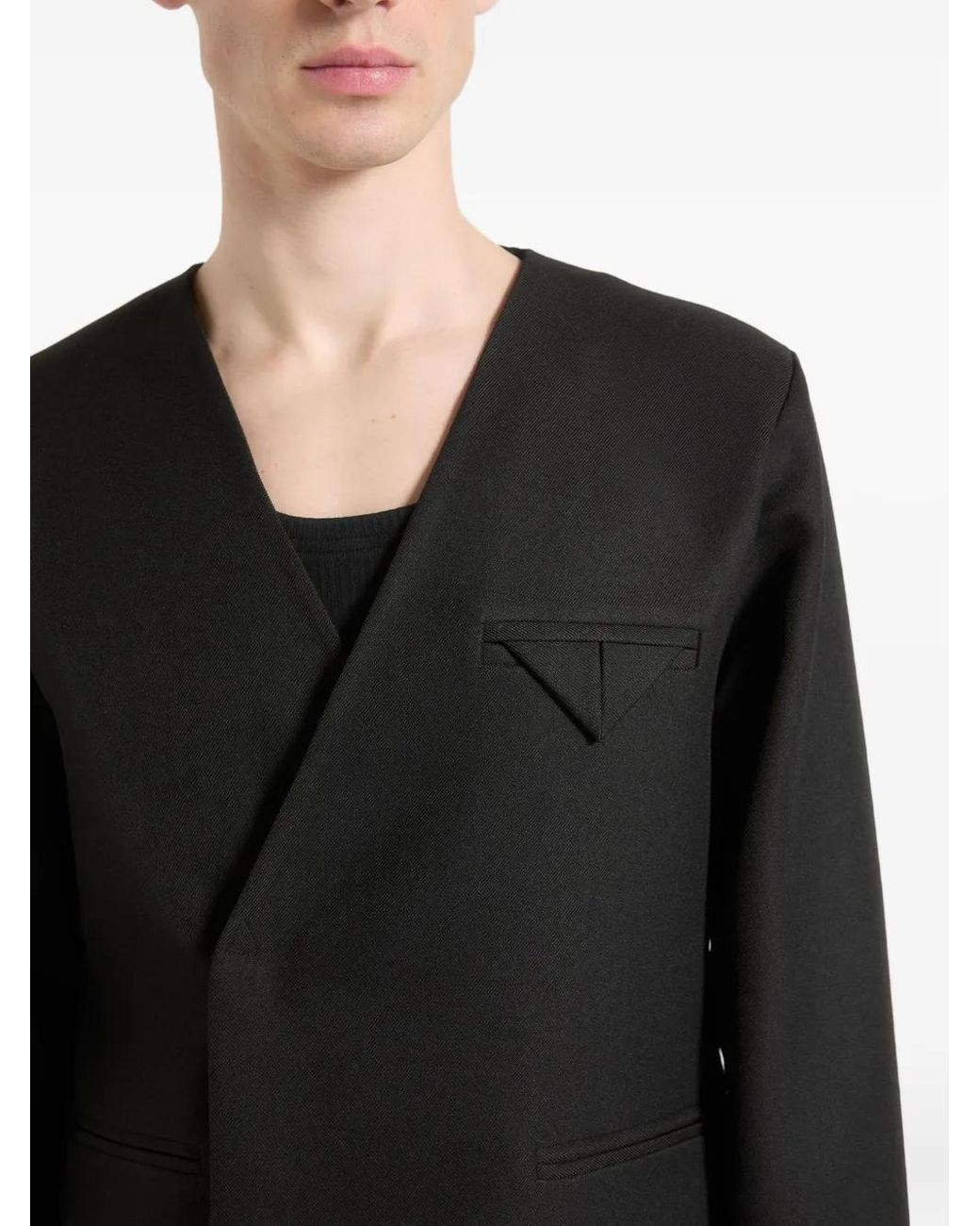 Manière De Voir Black Colin Collarless Double Breasted Minimal Blazer for men