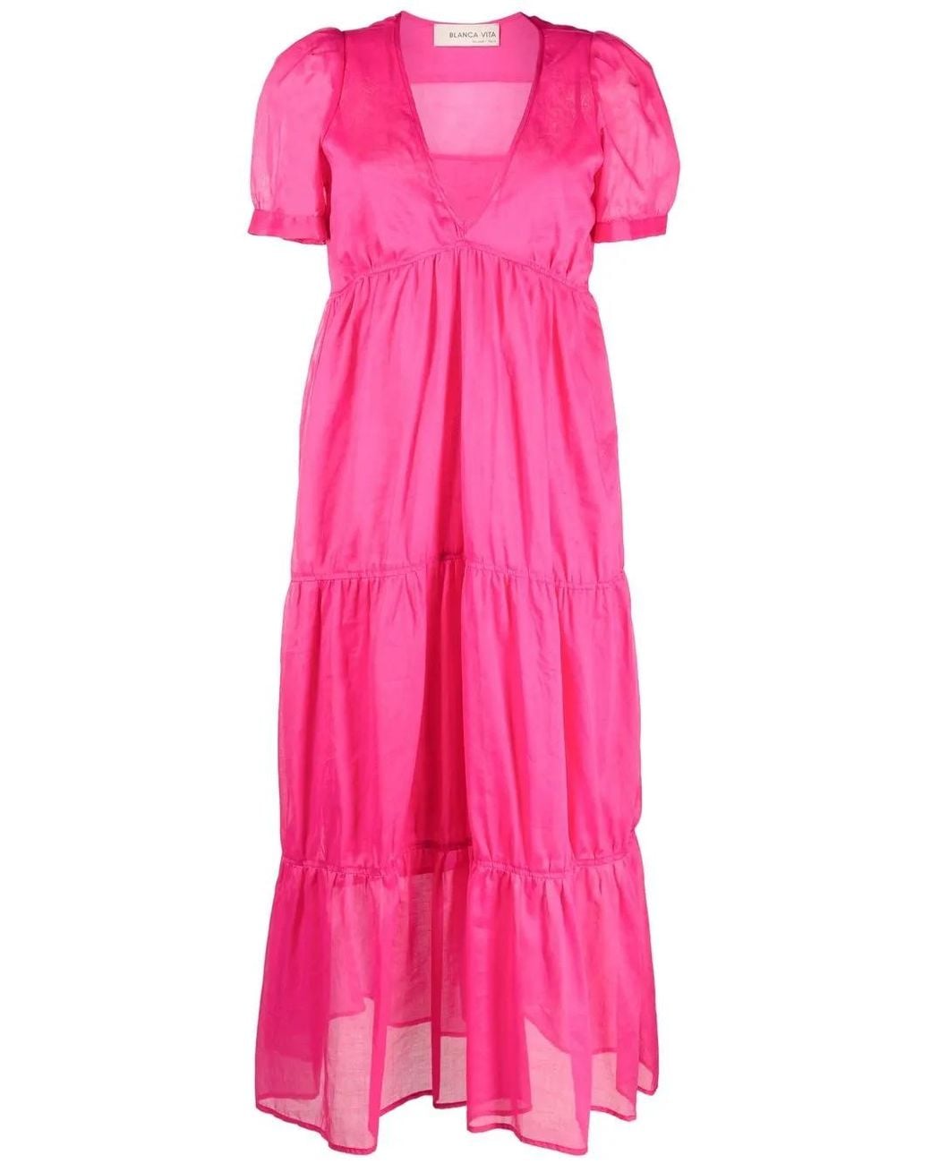Blanca Vita Pink Tiered V-Neck Dress