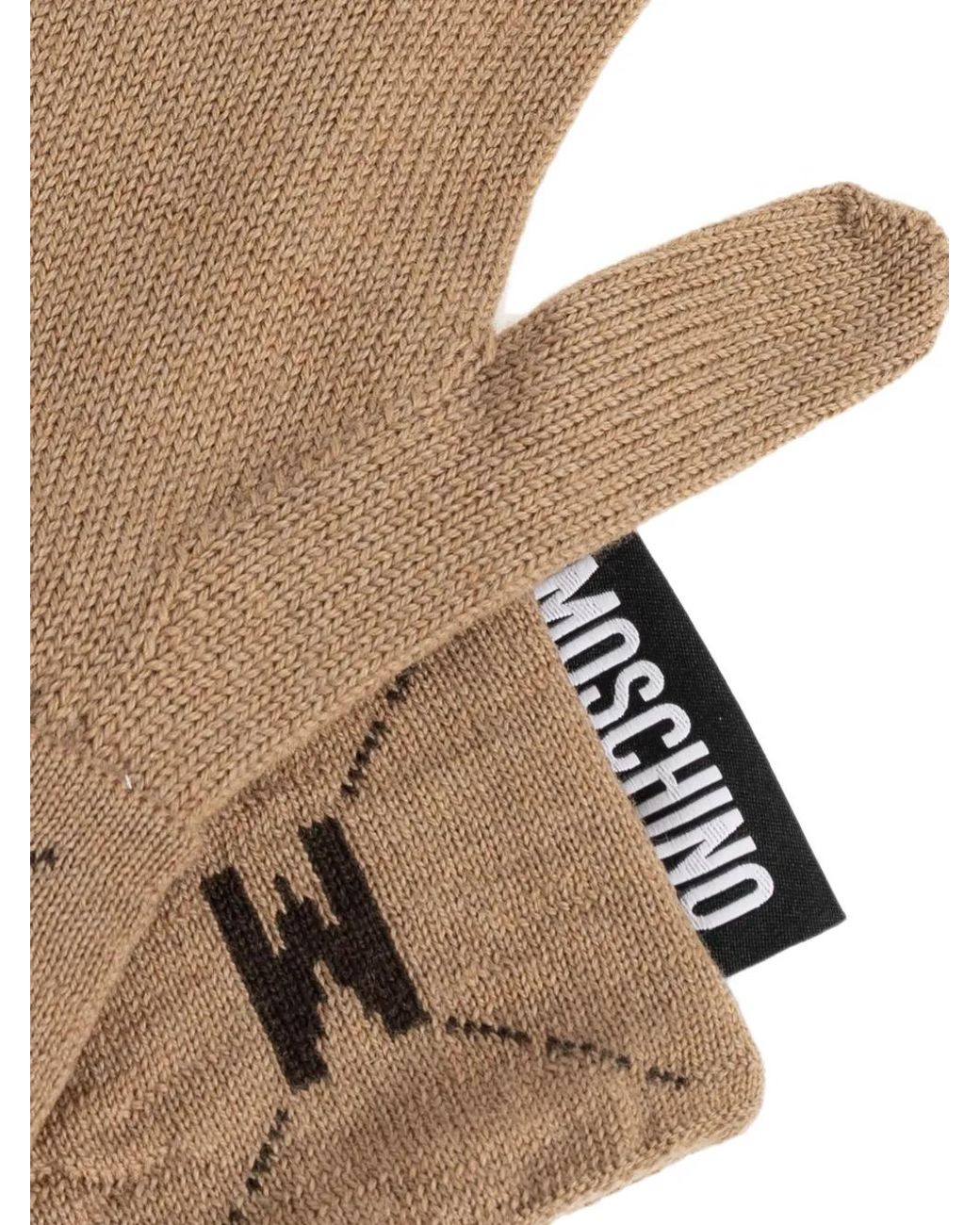 Moschino Brown Logo-Tag Wool Gloves