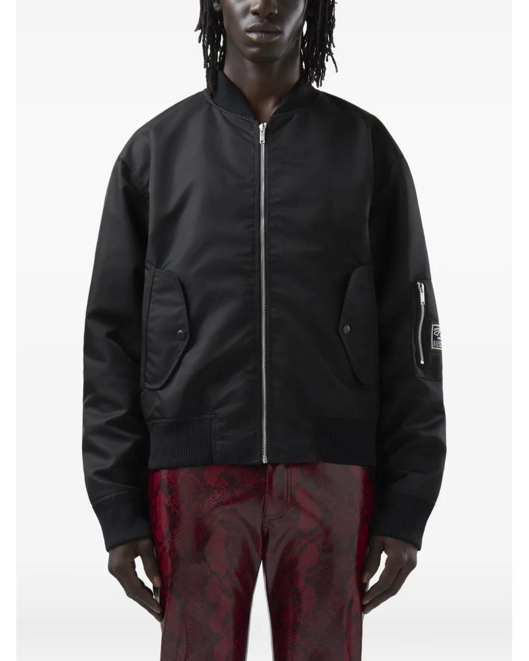 Gcds Black Logo-Patch Bomber Jacket for men