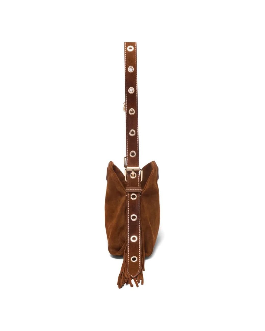 Maje Brown Fringed Suede Shoulder Bag