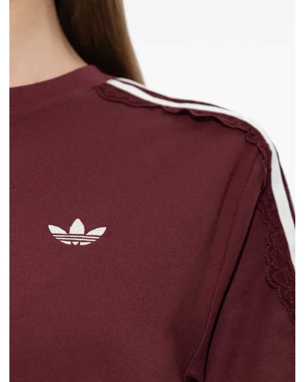 Adidas Red Lace-Trim Side-Stripe T-Shirt