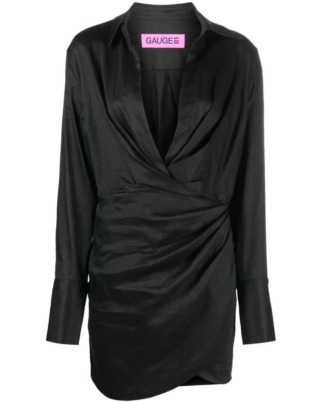 GAUGE81 Black Naha Draped Mini Shirt Dress