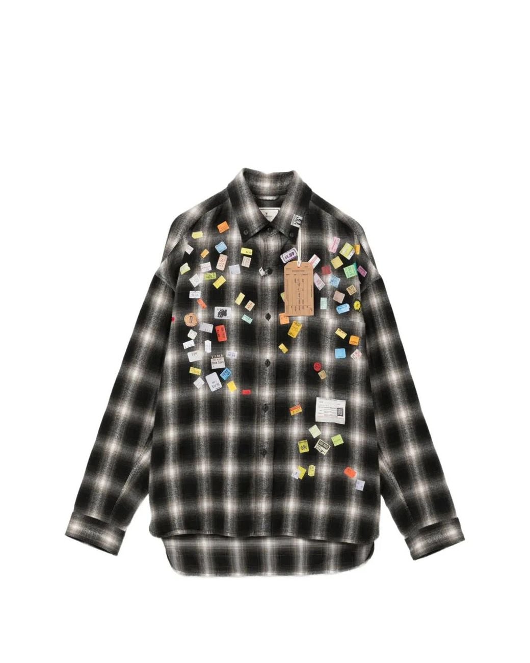 Maison Mihara Yasuhiro Black Price-Sticker Printed Check Shirt for men