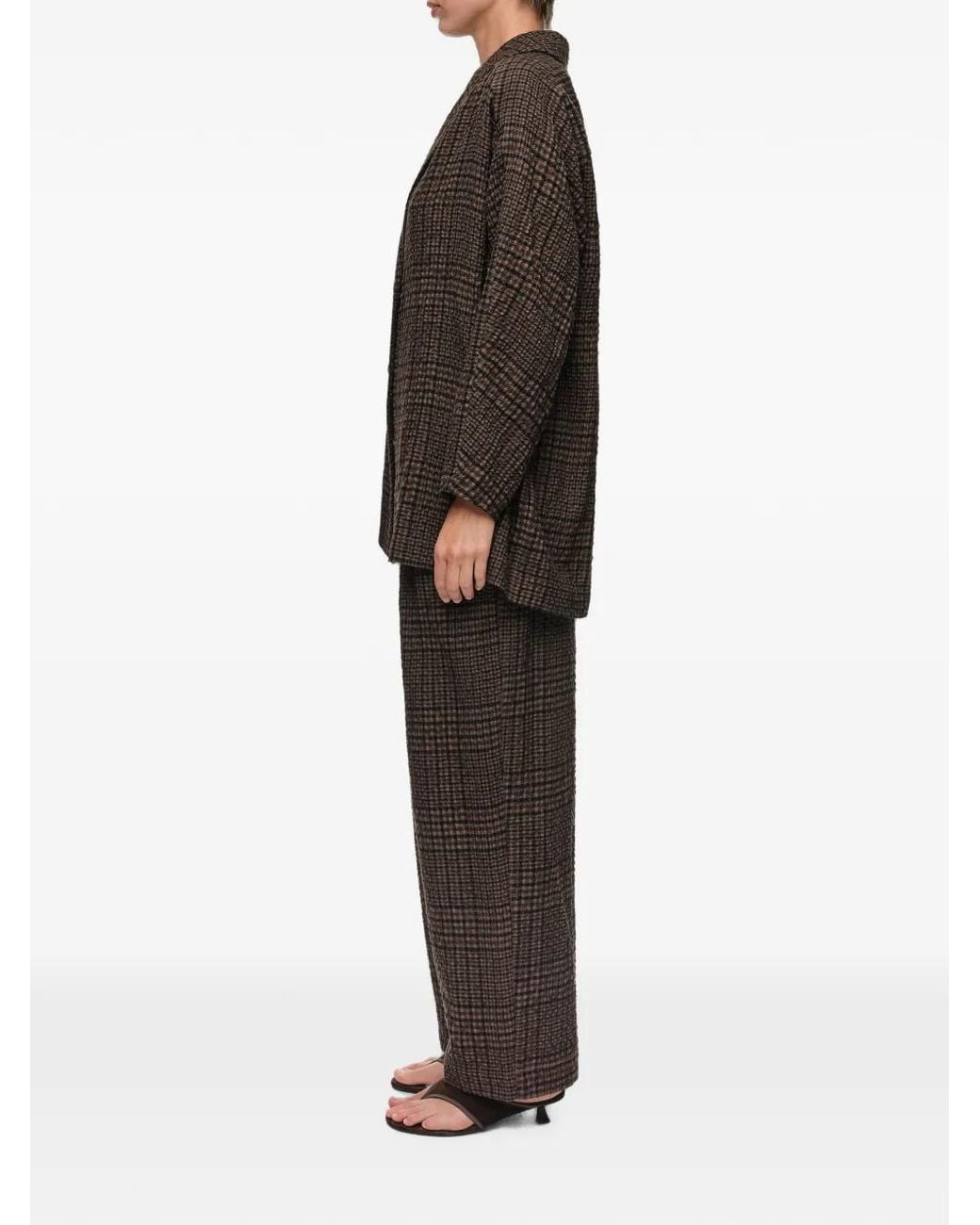 Bimba Y Lola Brown Checked Straight Tailored Wool Blazer