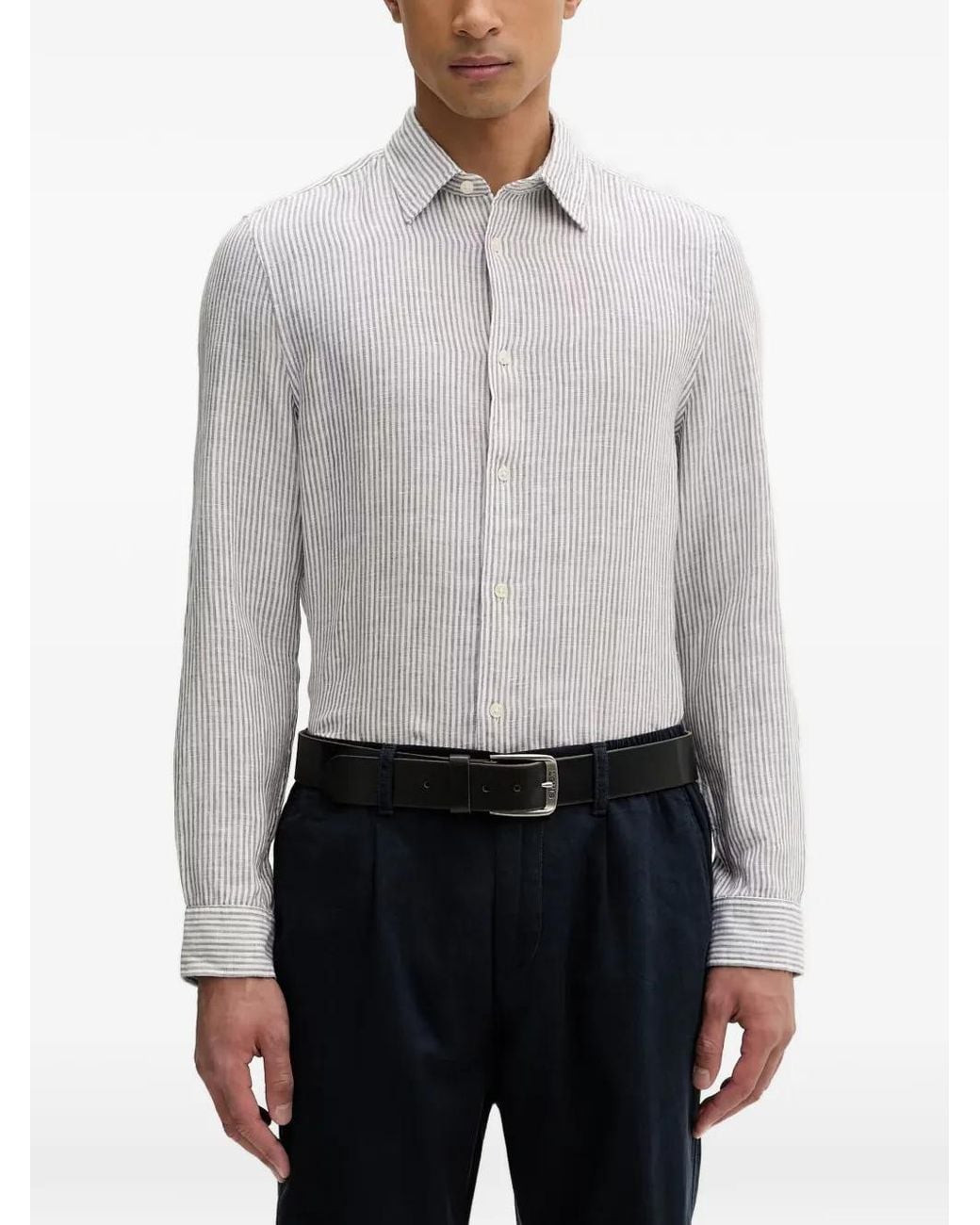 Marc O' Polo Gray Striped Linen Shirt for men