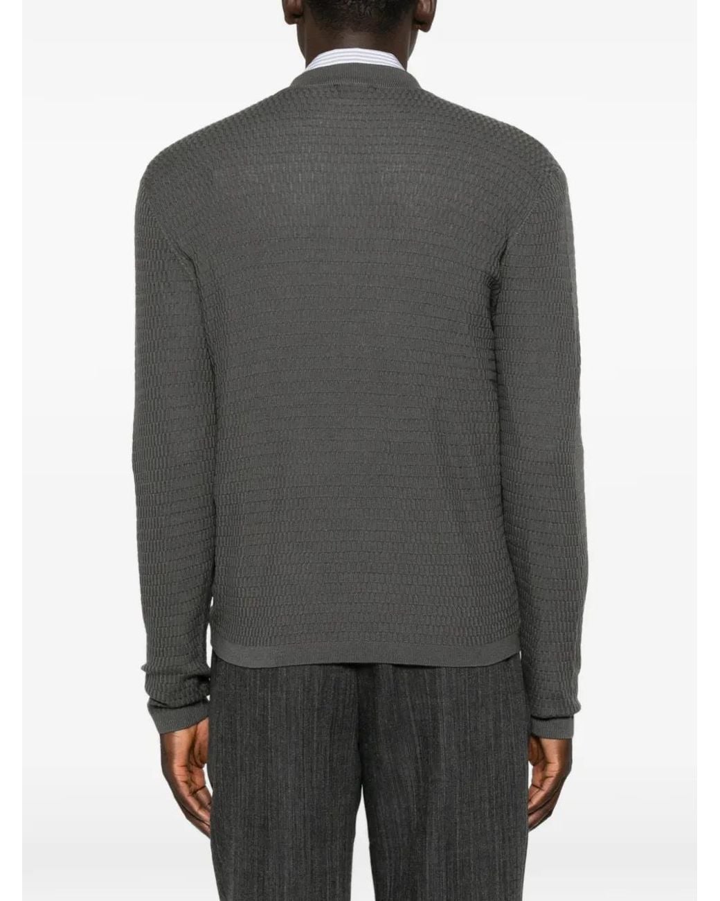 Emporio Armani Gray Waffle-Knit Zip-Up Cardigan for men