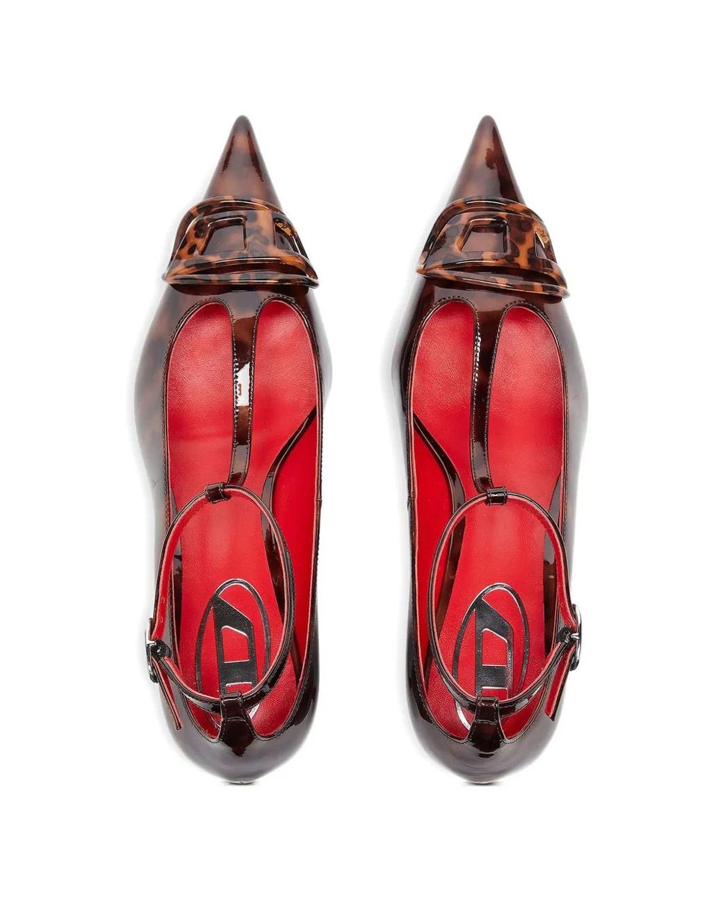 DIESEL Red D-Venus Patent Leopard T-Bar Pumps