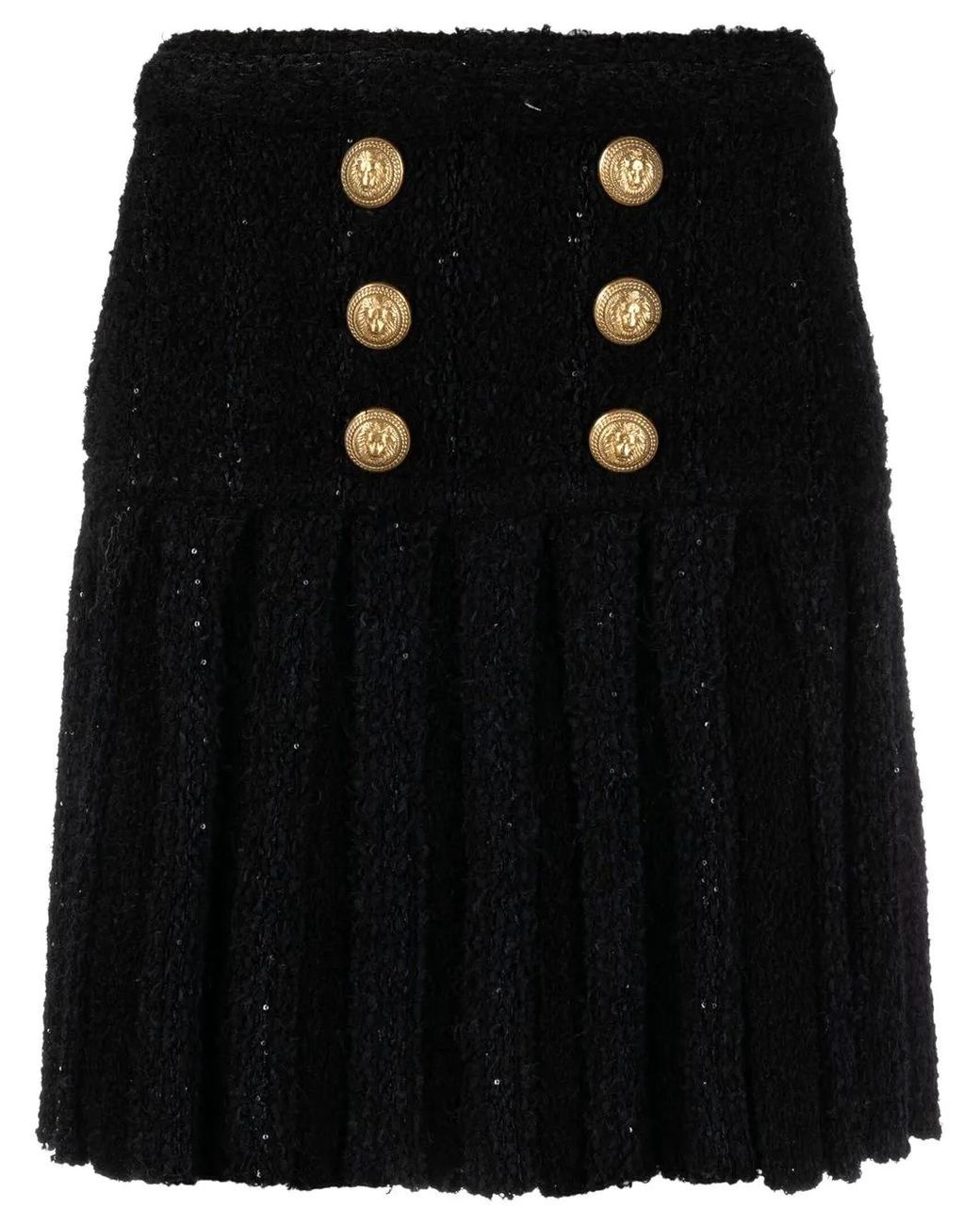 Balmain Black High-Waisted Button-Detail Skirt