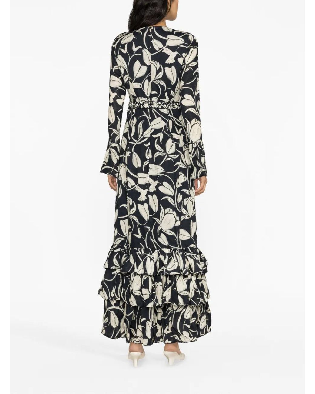 Agua Bendita White Annato Flora-Print Ruffled Linen Dress