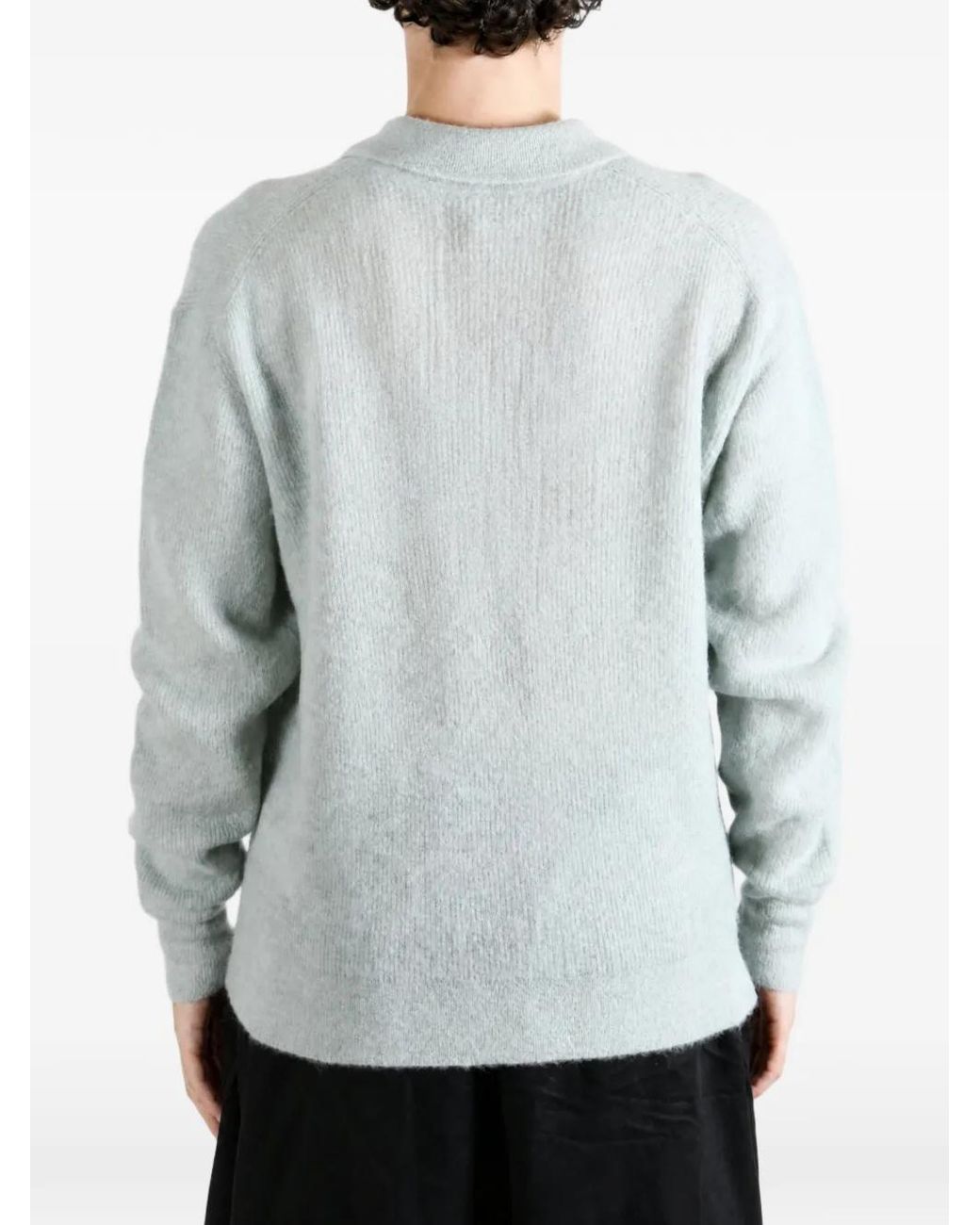 Auralee Blue Brushed Open-Collar Sweater for men
