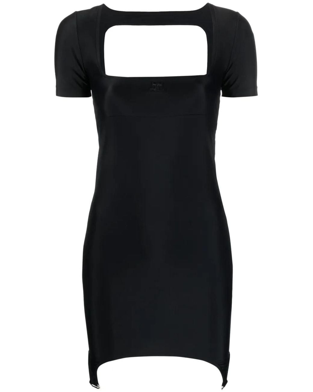 Courreges Black Square-Neck Cut-Out Mini Dress
