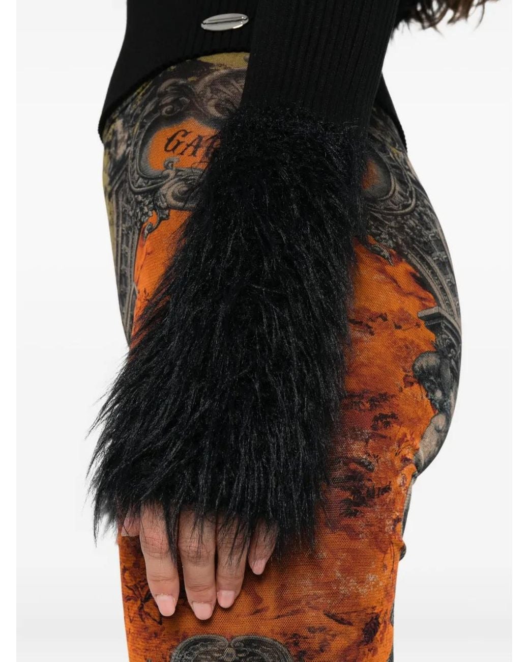 Jean Paul Gaultier Black Off-Shoulder Fur-Trim Sweater