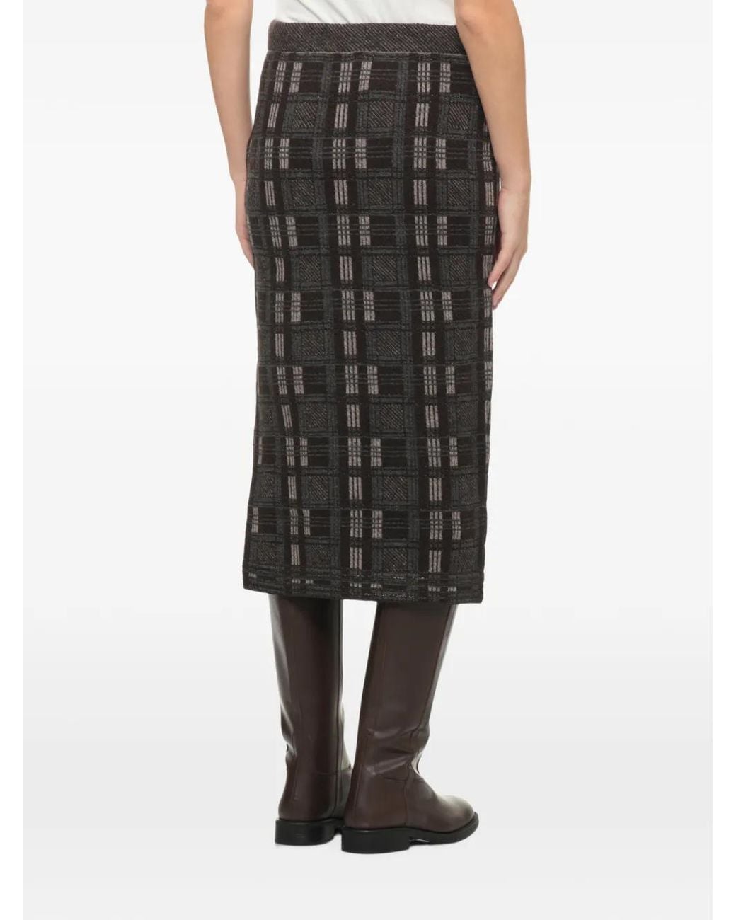 D.exterior Gray Check-Pattern Midi Skirt