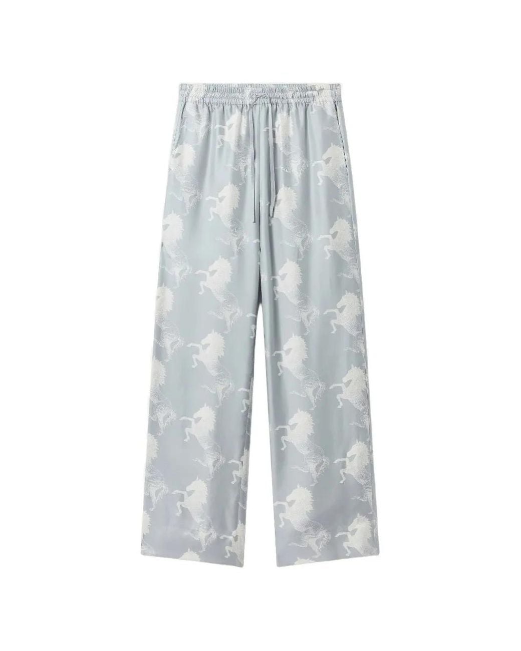 Stella McCartney Gray Horse-Print Silk Wide-Leg Pants