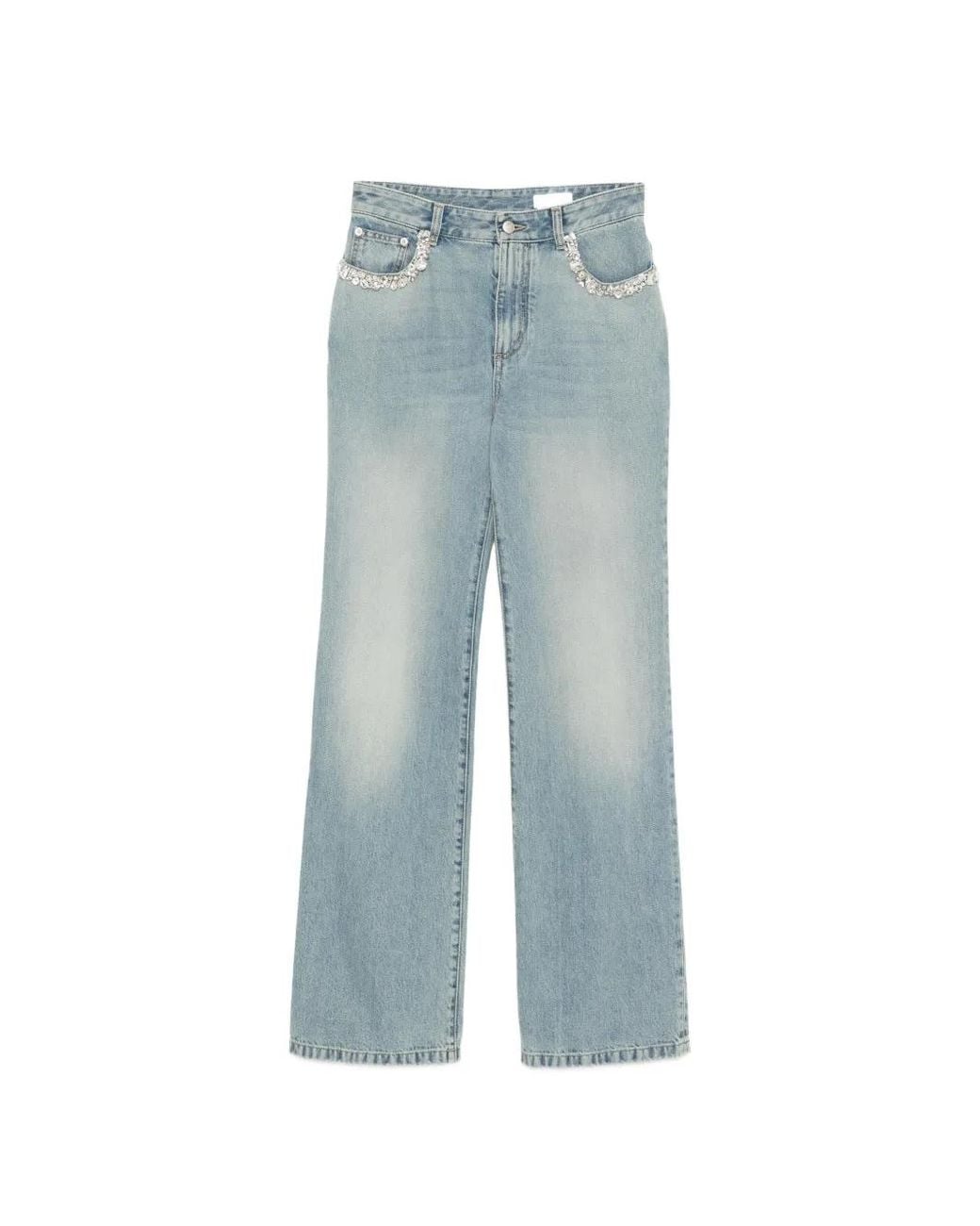 McQueen Blue Crystal-Embellished Jeans