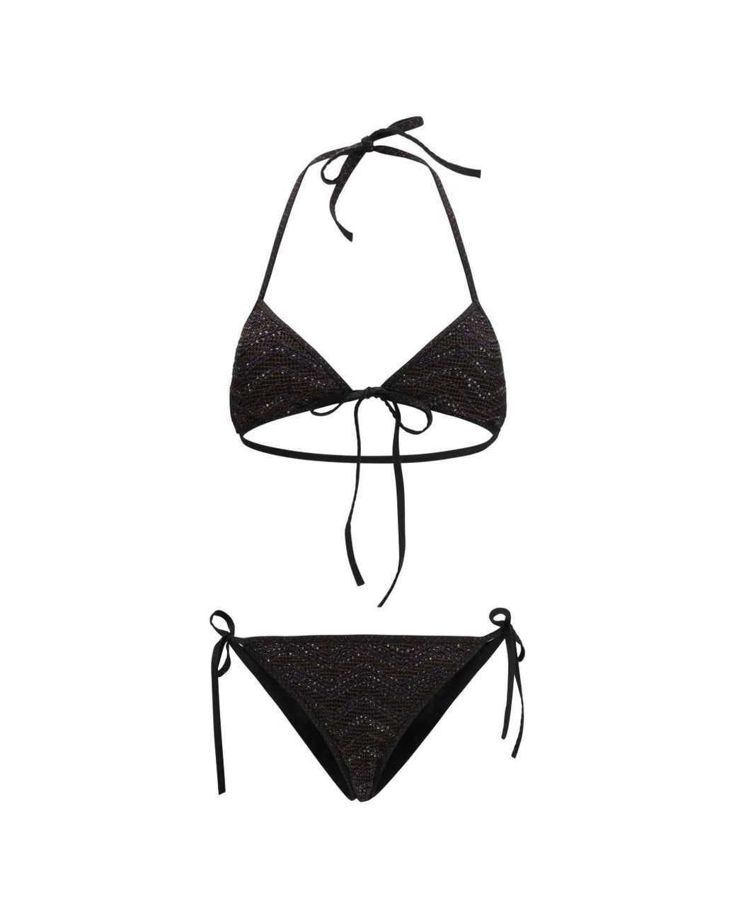 Missoni White Zigzag Mesh Triangle Bikini With Sequins