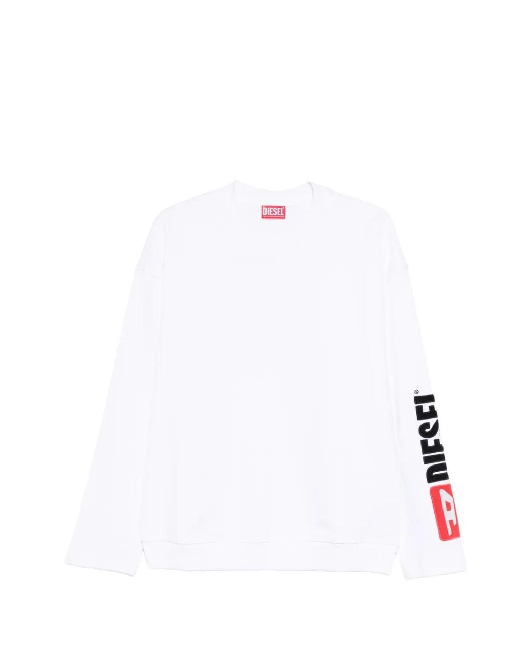 DIESEL White Crewneck Sweatshirt With Logo Patch Embroidery for men