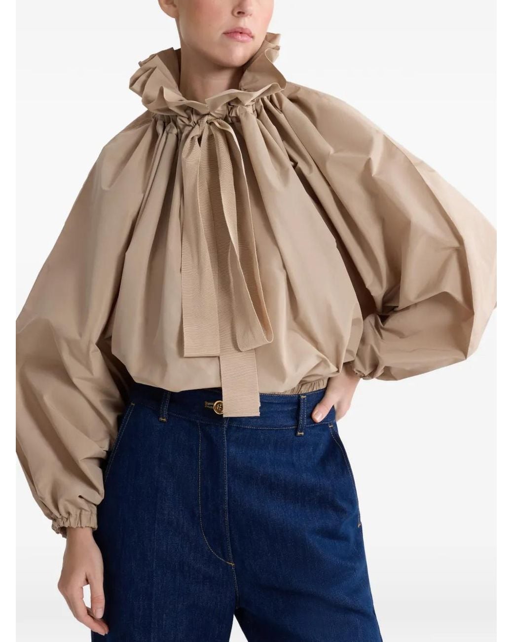 Patou Natural Ruffled Tie-Neck Top