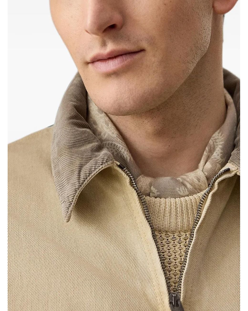 Ralph Lauren Natural Corduroy-Collar Zip-Up Jacket for men