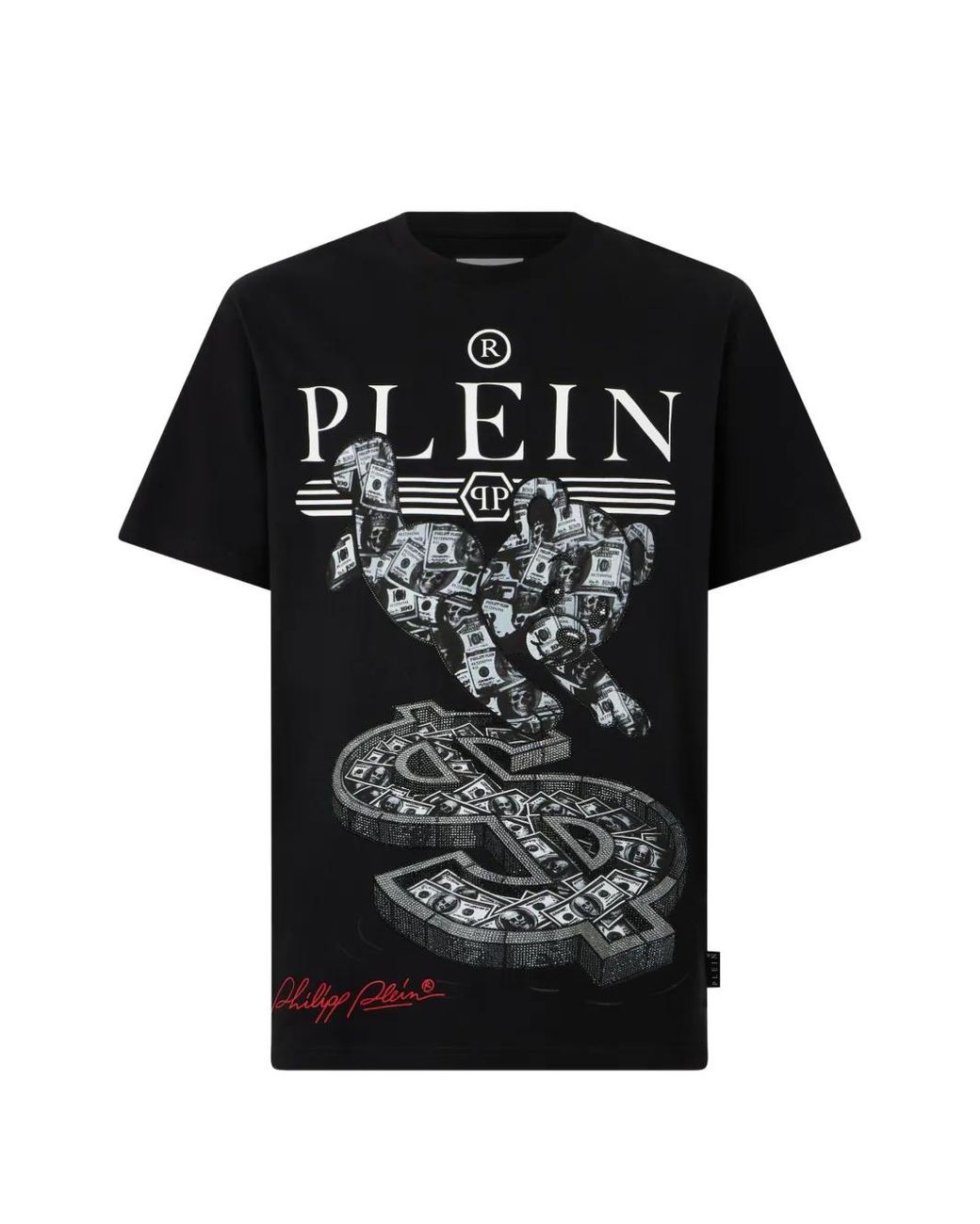 Philipp Plein Black Round Neck T-Shirt Teddy Dollar for men