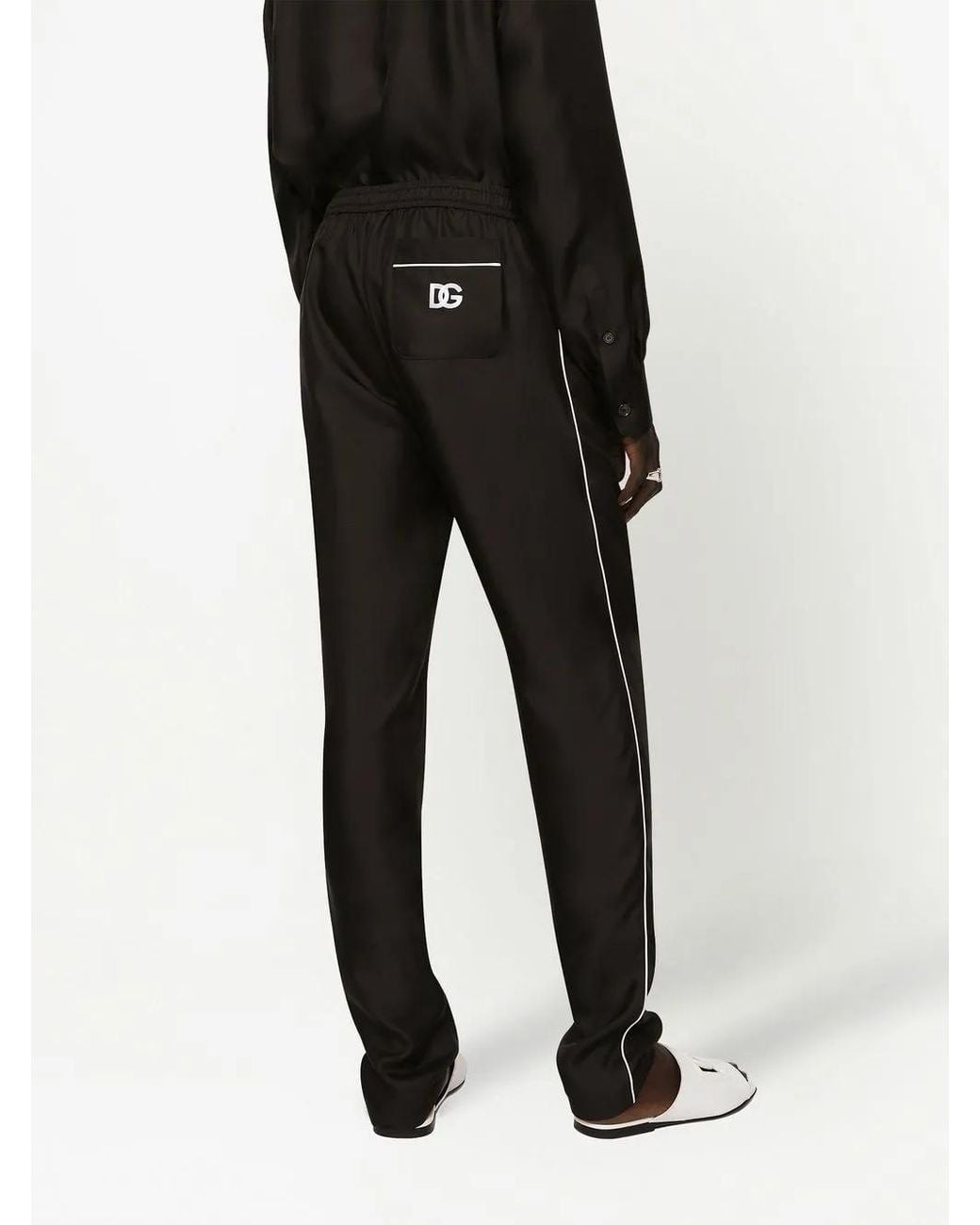 Dolce & Gabbana Black Logo-Embroidered Silk Jogging Pants for men