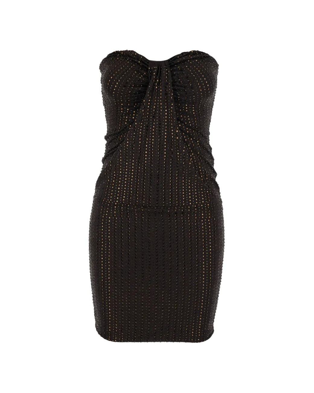 VENUJA Black Crystal-Embellished Ruched Mini Dress