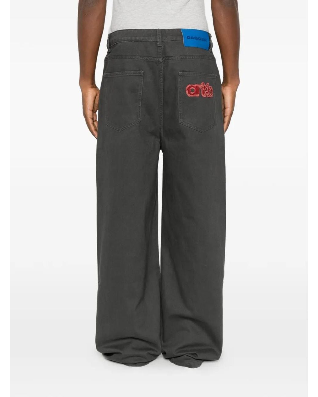DAGGER Gray Logo-Patch Wide-Leg Jeans for men
