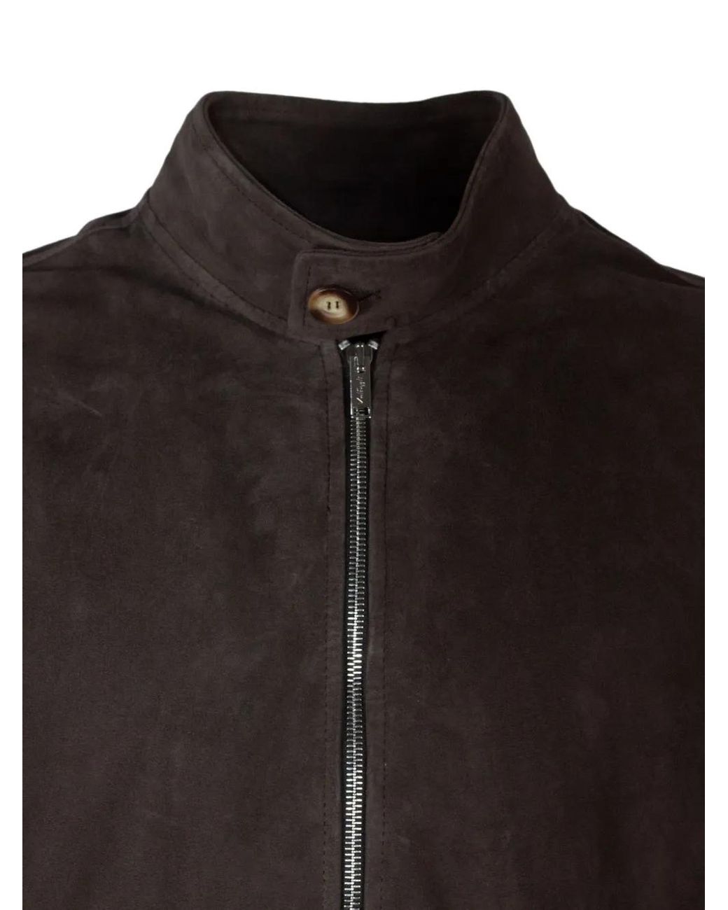 Volfagli Black Plutone High-Collar Suede Jacket for men