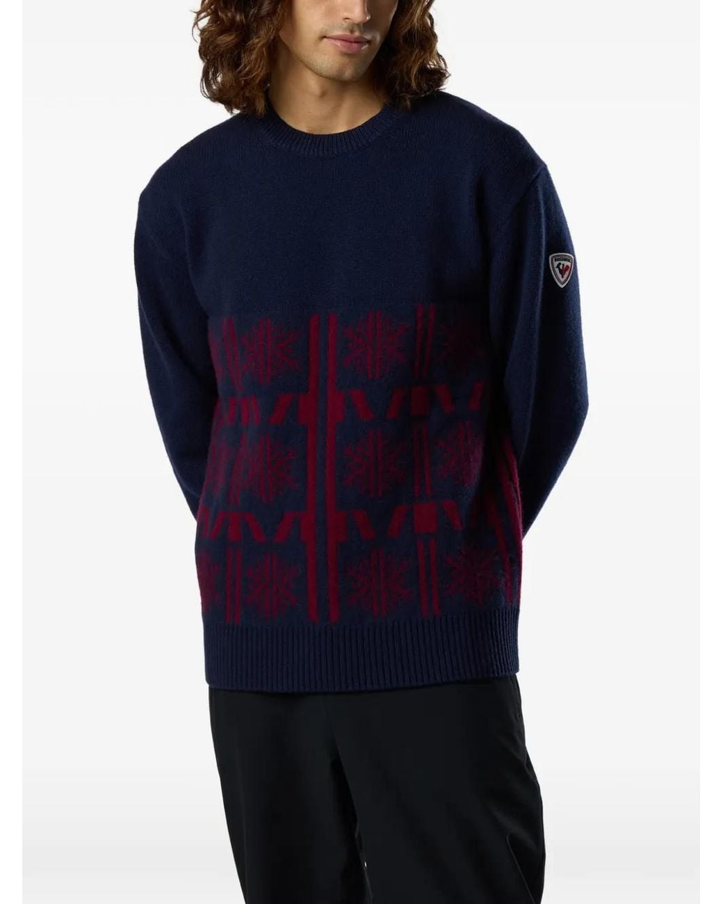 Rossignol Blue Patterned Crew-Neck Sweater for men