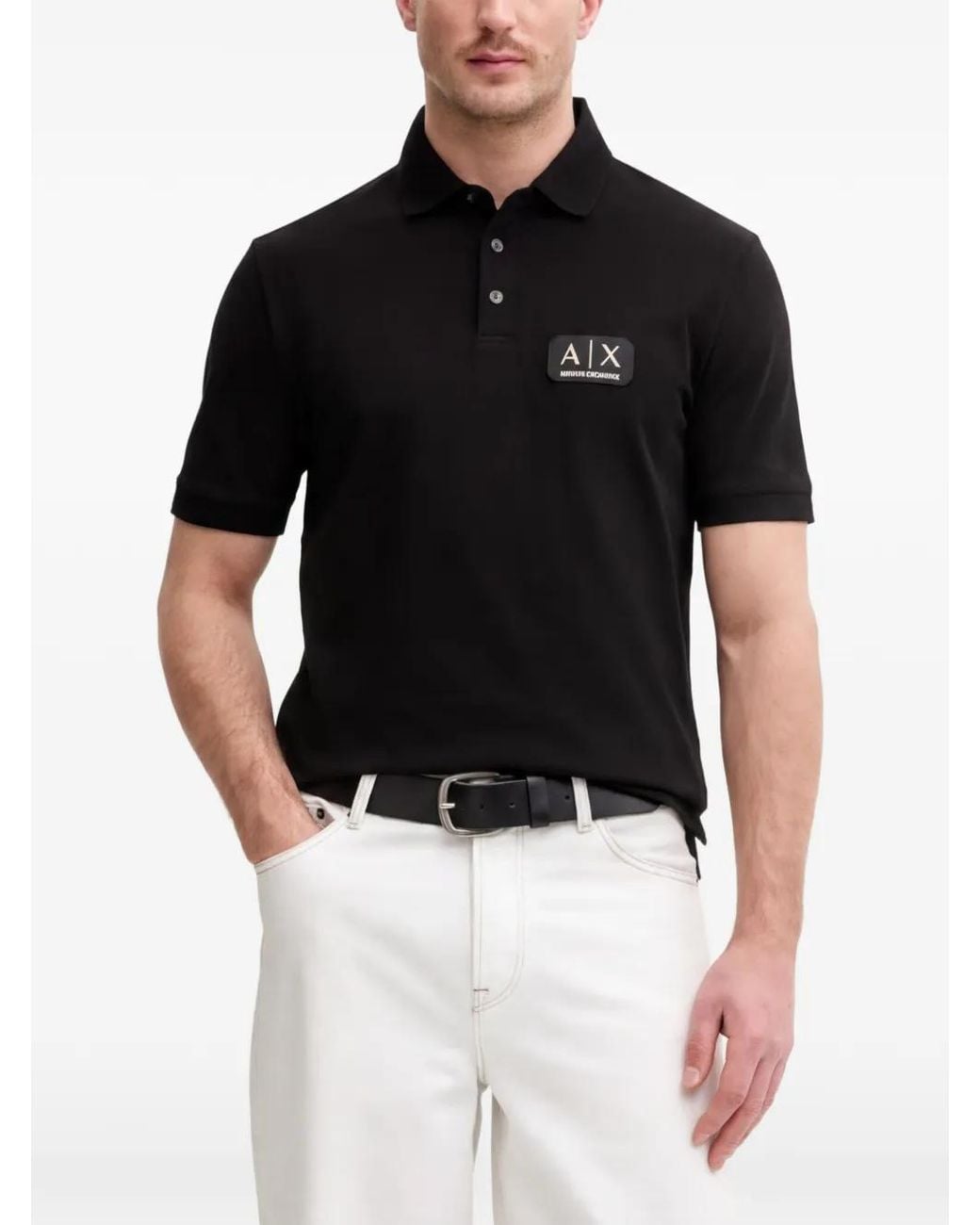 ARMANI EXCHANGE Black Logo-Detail Polo Shirt for men