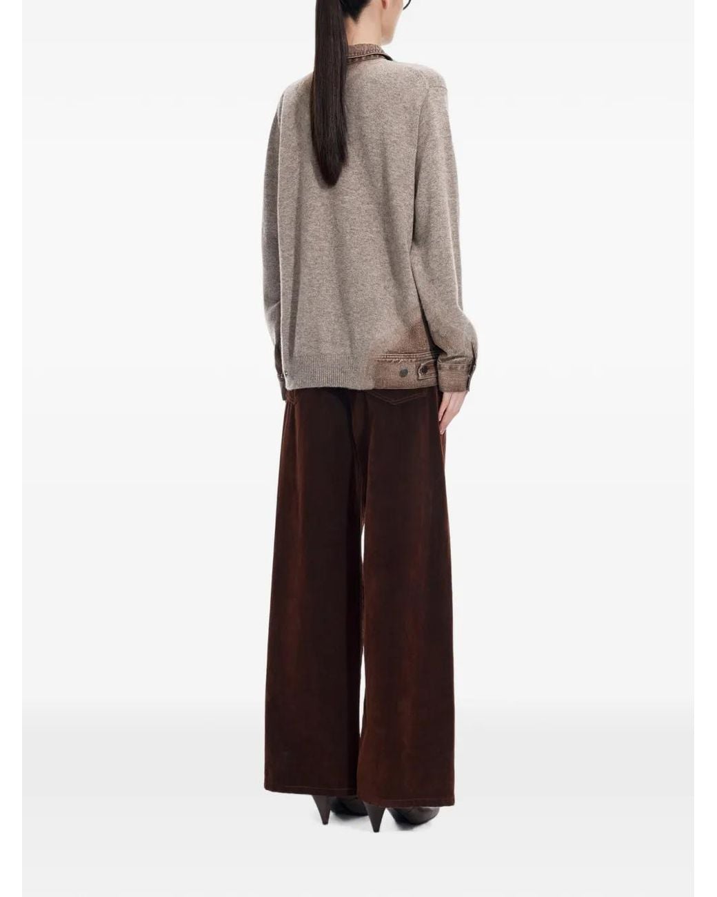 JNBY Brown Denim-Patchwork Cardigan