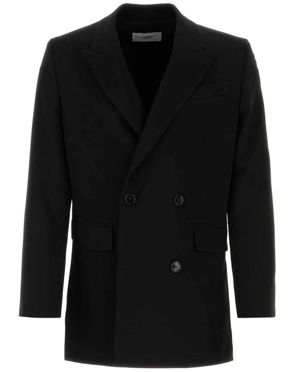 AMI Black Double-Breasted Virgin Wool Blazer for men