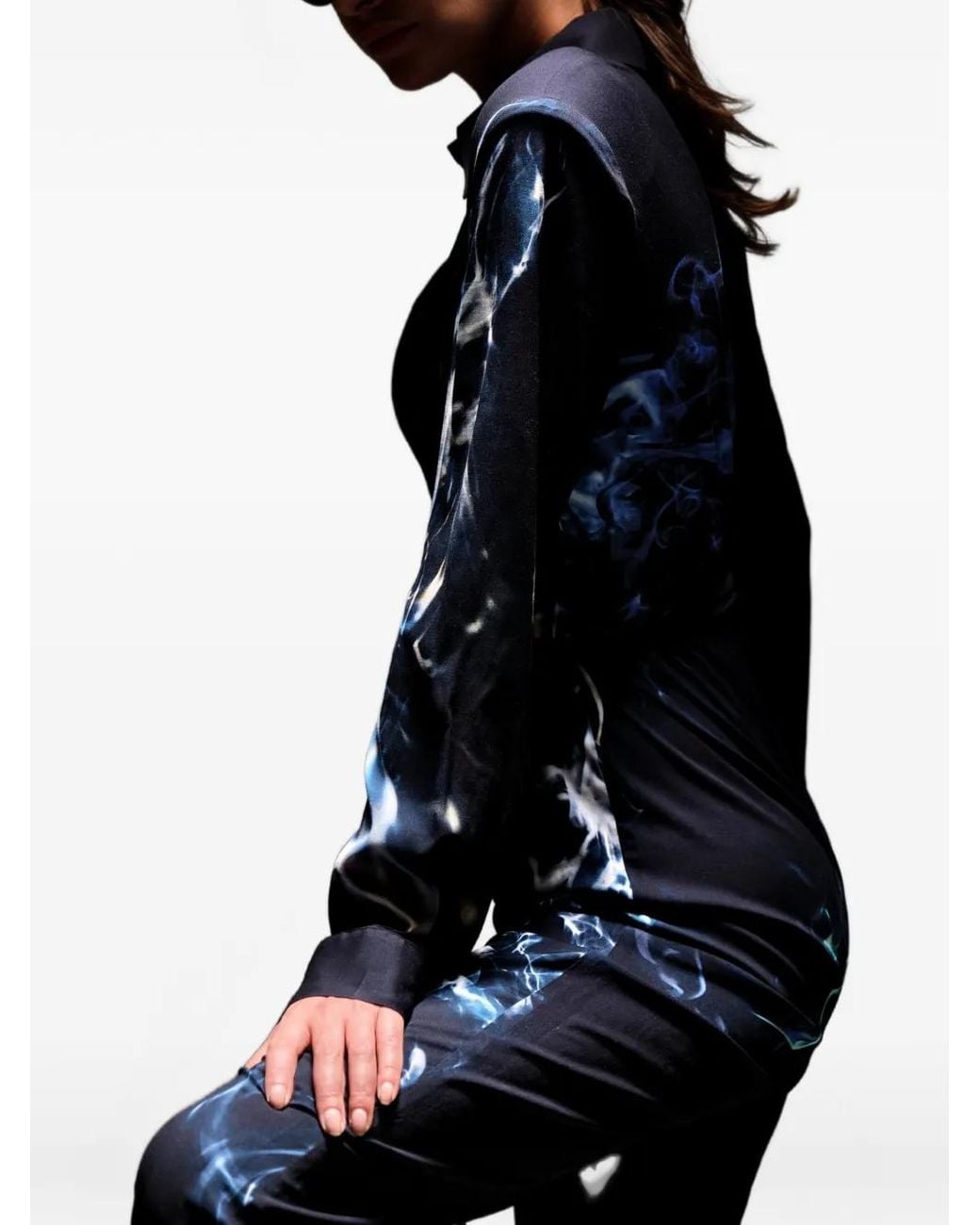 Tessitura Body Couture Blue Smoke-Print Jumpsuit