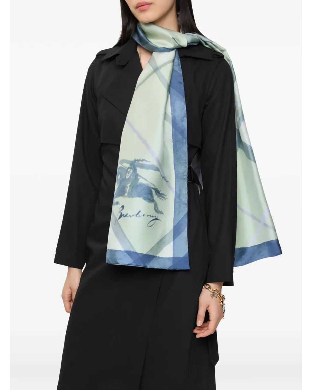 Burberry Blue Wide Watercolour Check Silk Scarf