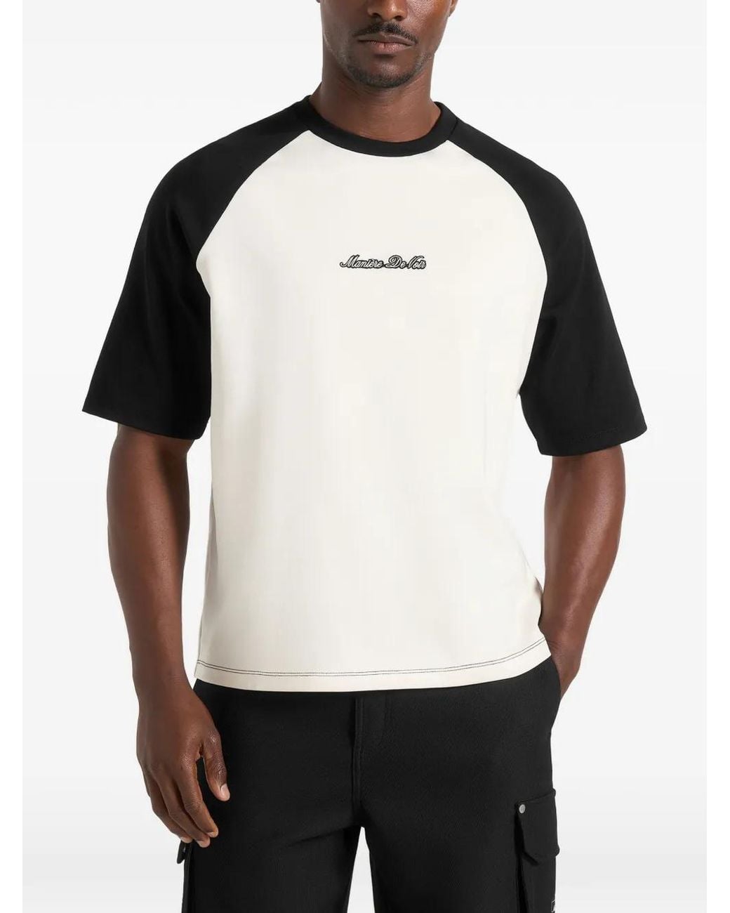 Manière De Voir Black Signature Raglan Cotton T-Shirt