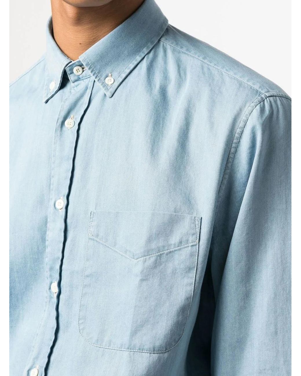 Brunello Cucinelli Blue Long-Sleeve Cotton Shirt for men