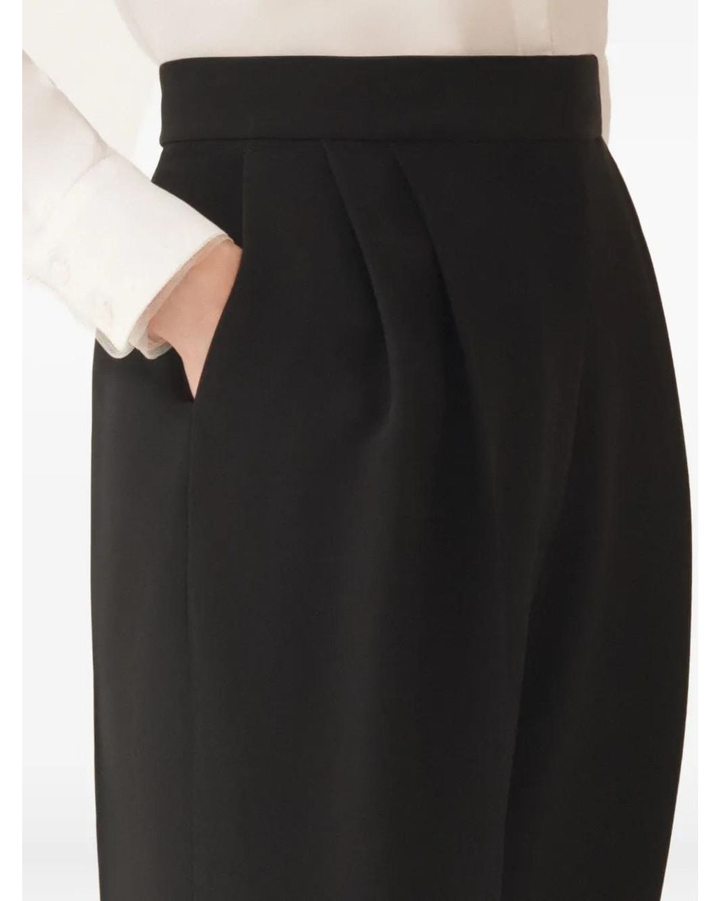 Fabiana Filippi Black Cady Pleated High-Waisted Trousers