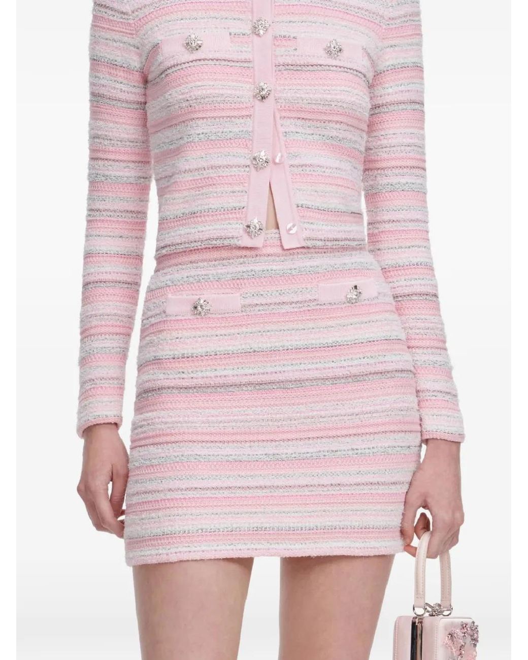 Self-Portrait Pink Textured Knit Mini Skirt